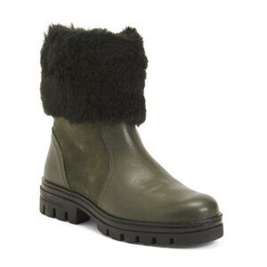ERIC MICHAEL Khaki Made In Portugal Leather Avon Waterproof Booties